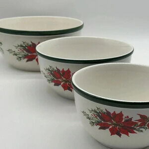 Totally Today Poinsettia Design Nesting Mixing Bowl Set 3 Heavy Duty